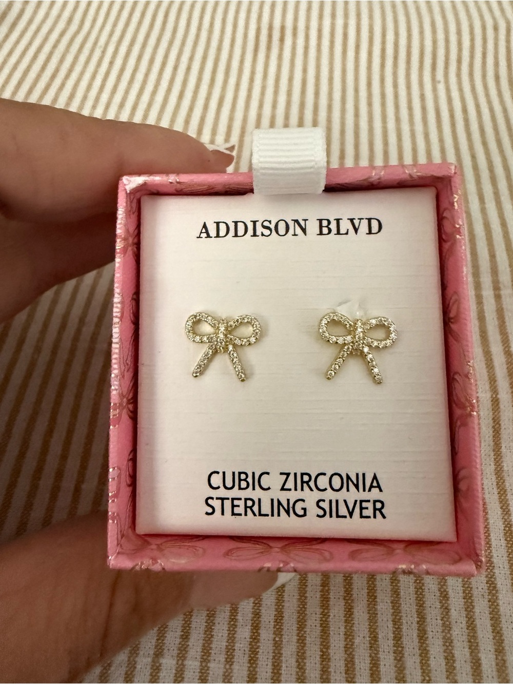 Addison Blvd Gold-Tone Bow Cubic Zirconia Stud Earrings - Pink Box
